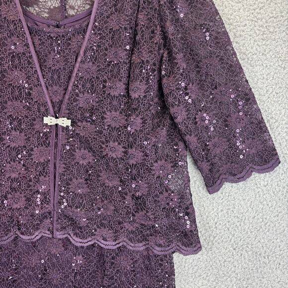 R&M Richards Dress Set 14P Purple 2 Pc Sequin MOB Wedding Cocktail Party Cruise - Picture 5 of 13